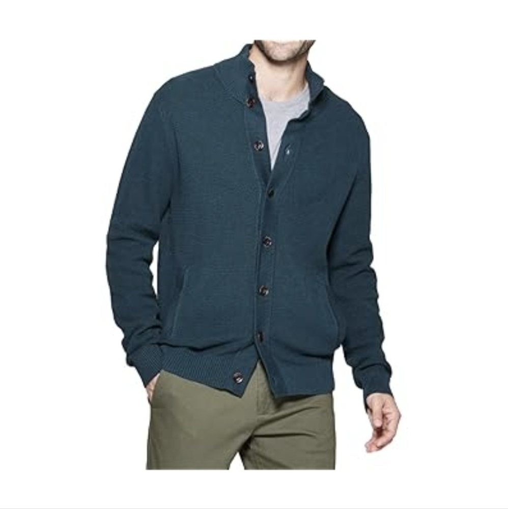 Goodfellow &amp; Co Mens Standard Fit Button-Up Mock Neck Cardigan Sweater